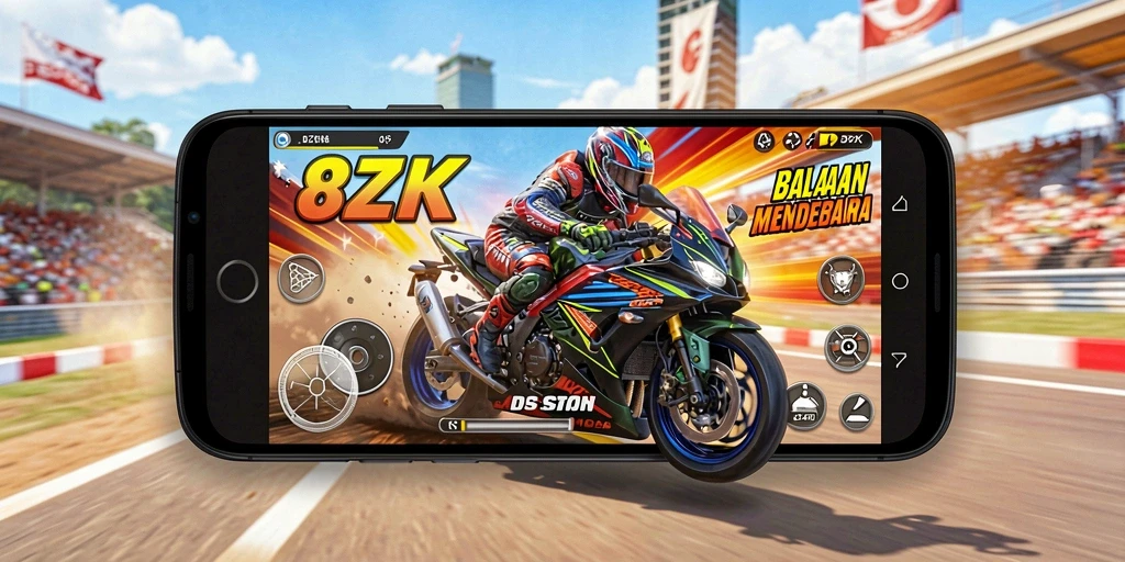 Gameplay menegangkan di balapan motor 8ZK yang penuh aksi.