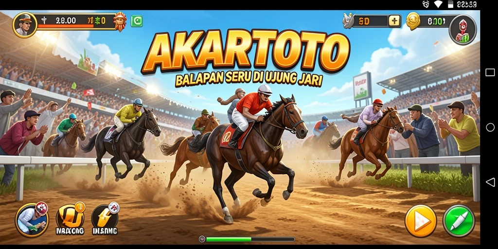 Screenshot gameplay AKARTOTO menampilkan aksi balapan yang mendebarkan.
