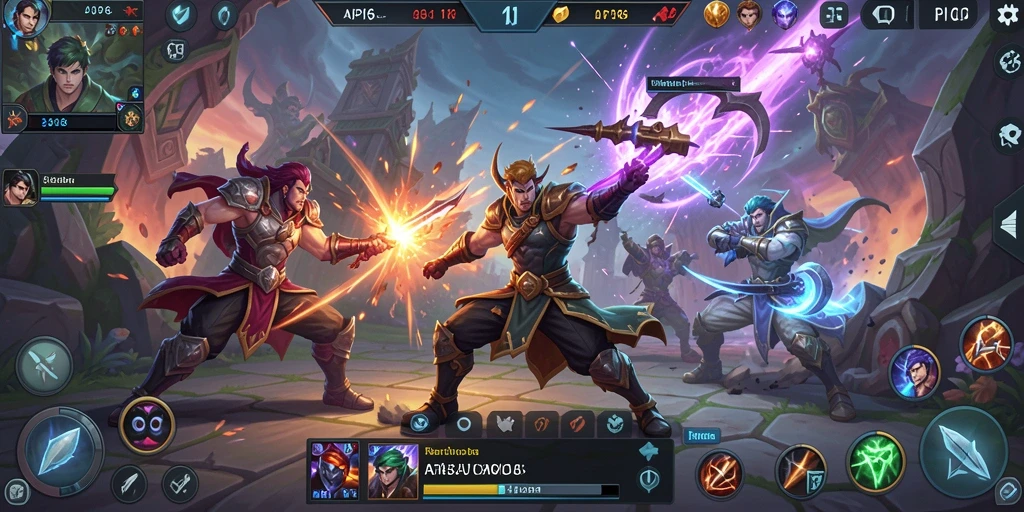Tangkapan layar menunjukkan pertarungan epik dalam gameplay MOBA.