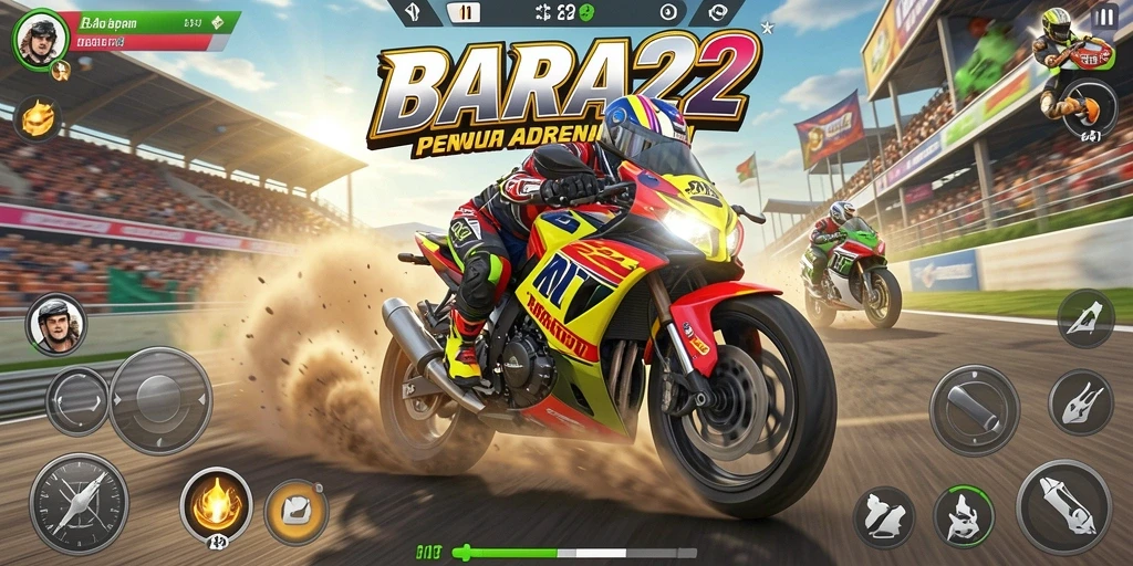 Gameplay BARA22 yang seru dan menegangkan di trek balapan.