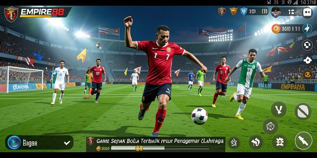Tampilan layar permainan EMPIRE88 menampilkan aksi seru sepak bola.