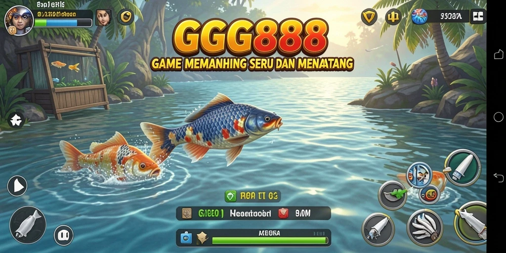 Screenshot GGG888 menampilkan aksi seru dalam memancing ikan.