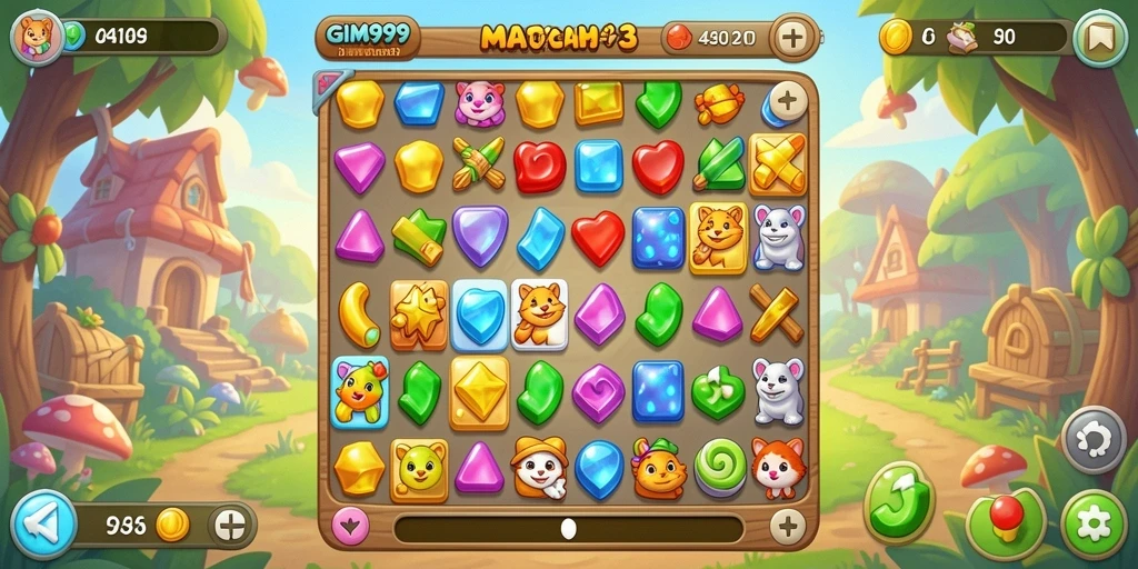 Tampilan menarik gameplay GIM999 dengan elemen Match-3 yang seru.