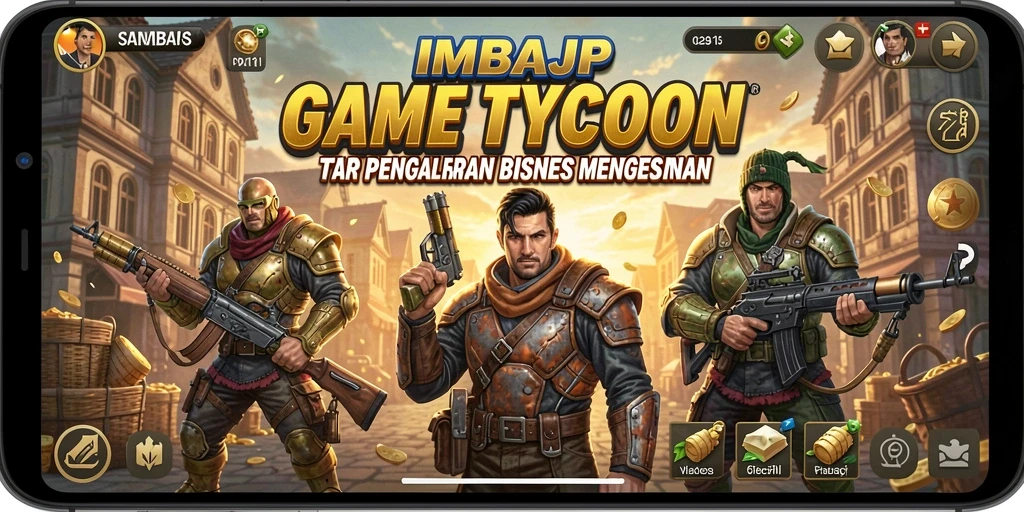 Tampilan gameplay IMBAJP yang menampilkan aktivitas bisnis yang dinamis.