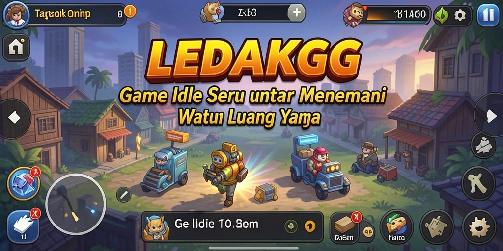 Tampilan gameplay LEDAKGG dengan tim pahlawan yang beraksi.
