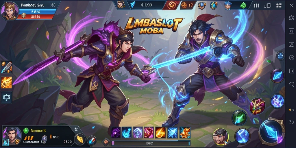 Tangkapan layar menampilkan aksi seru pertarungan MOBA di LMBASLOT.