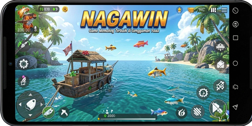 Tampilan gameplay <strong>NAGAWIN</strong> yang menarik dan penuh warna saat memancing.