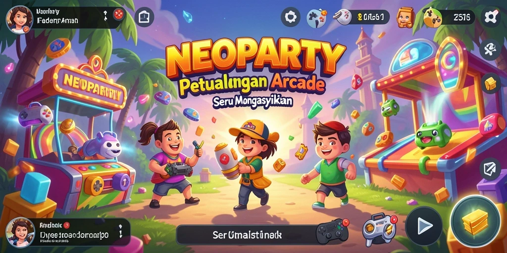 Screenshot dari gameplay seru NEOPARTY dengan suasana arcade yang meriah.