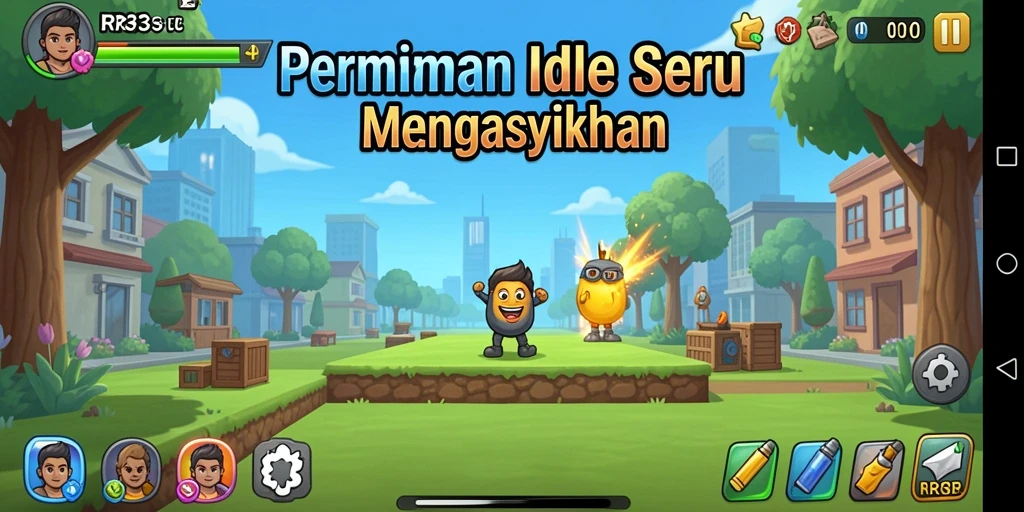 Tampilan gameplay RR33 yang menampilkan karakter Idle yang sibuk.