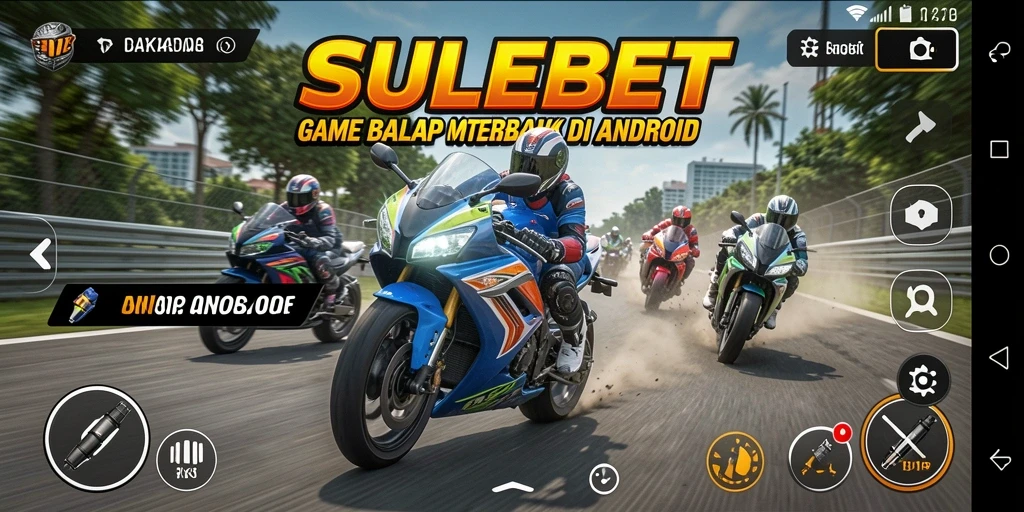 Screenshot SULEBET menampilkan aksi balap motor yang mendebarkan.