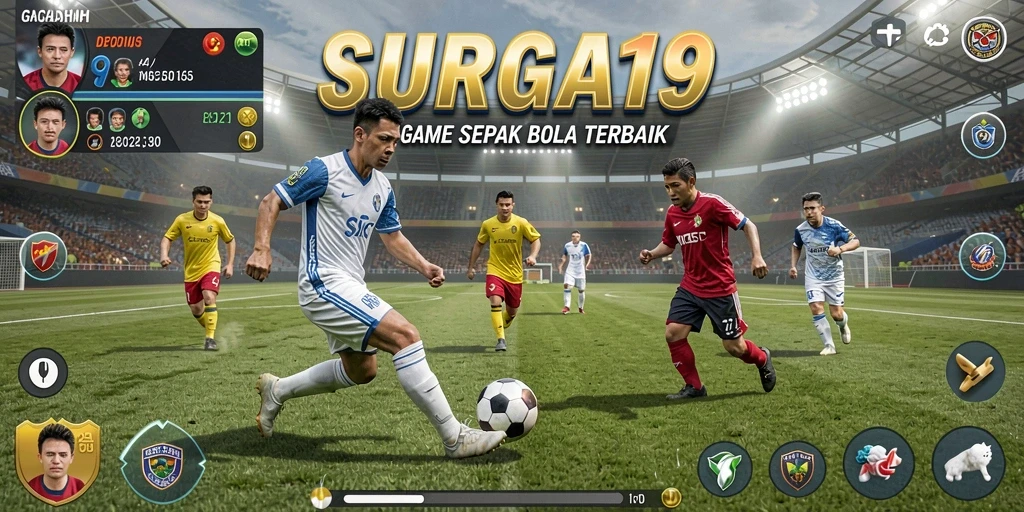 Tampilan menakjubkan dari gameplay SURGA19 di lapangan sepak bola.