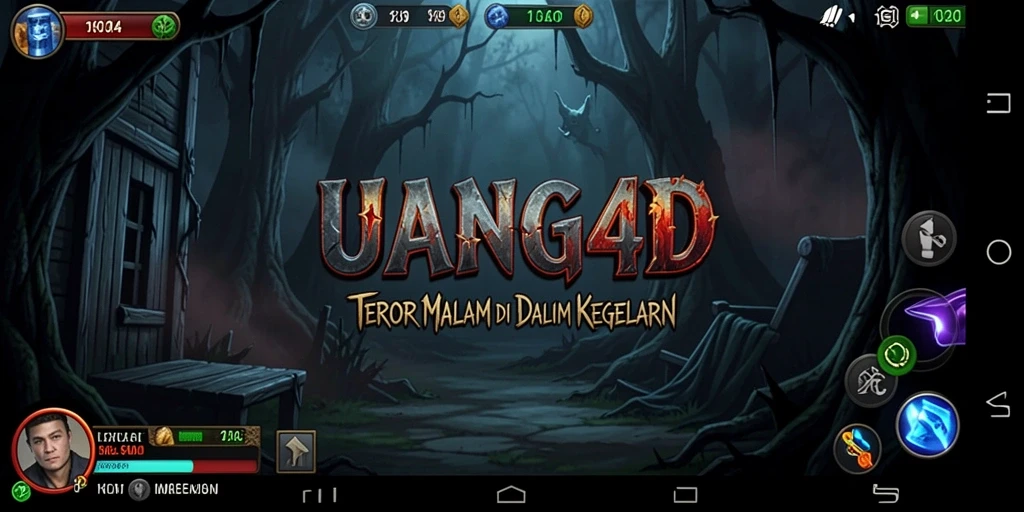 Screenshot gameplay UANG4D menampilkan suasana mencekam dan karakter menyeramkan.