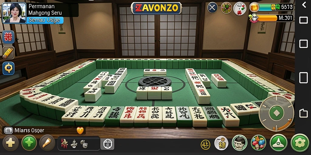 Tampilan gameplay menarik dari ZAVONZO yang membuat permainan Mahjong semakin seru.
